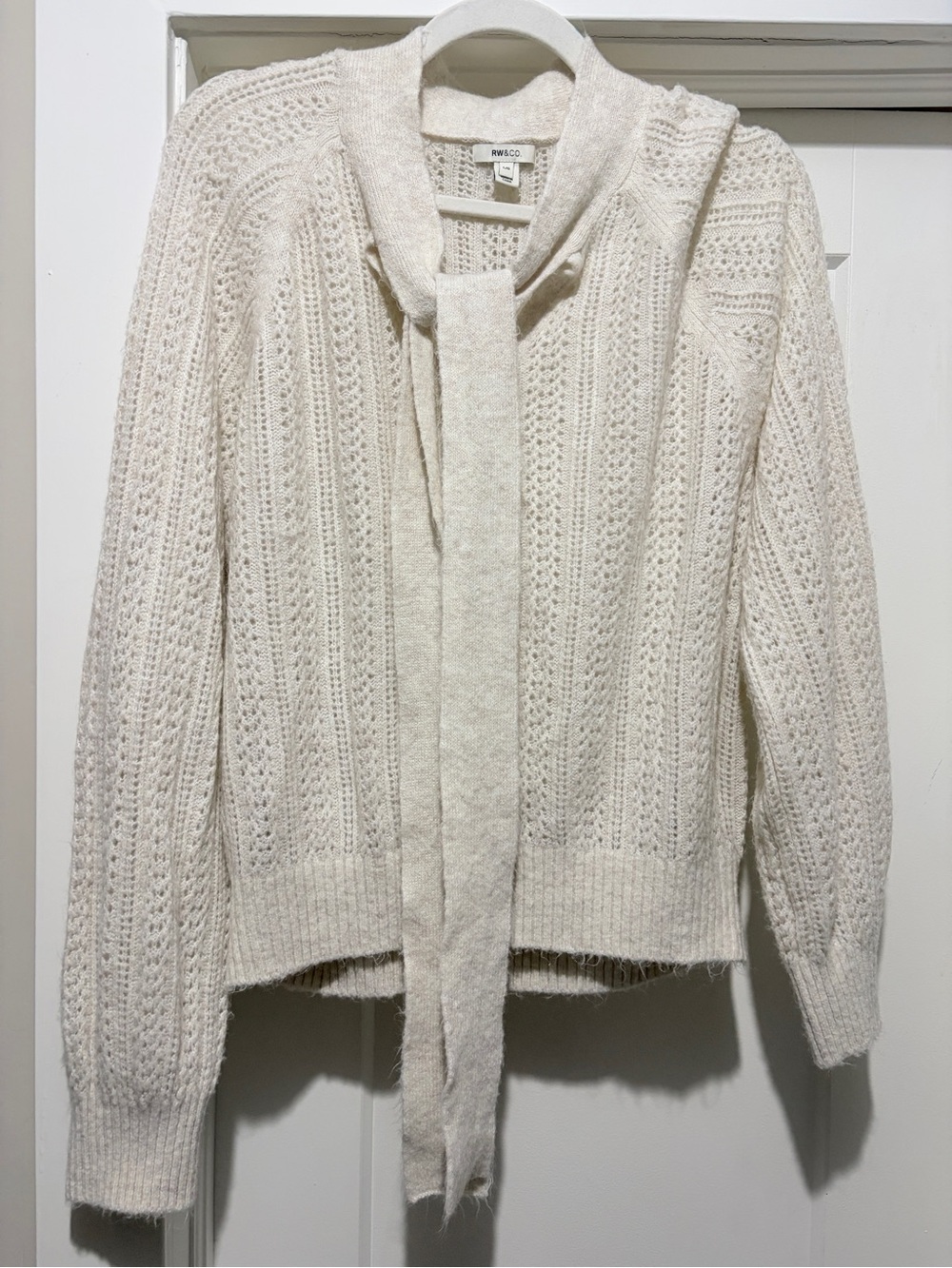 RW&CO. Cream Cable-Knit Tie-Neck Sweater
